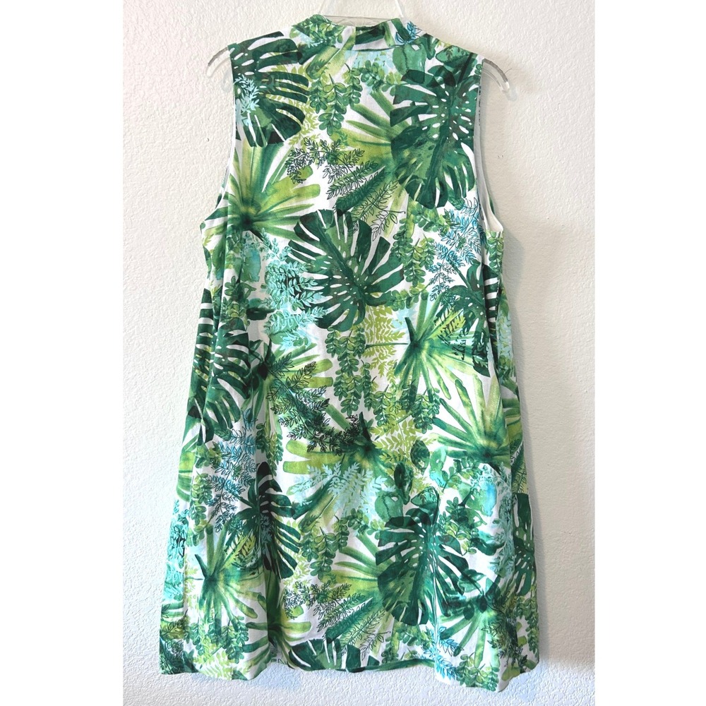 Tommy Bahama Resortwear Tropical Monstera Leaf Print Linen Blend Dress SZ L - Picture 2 of 7